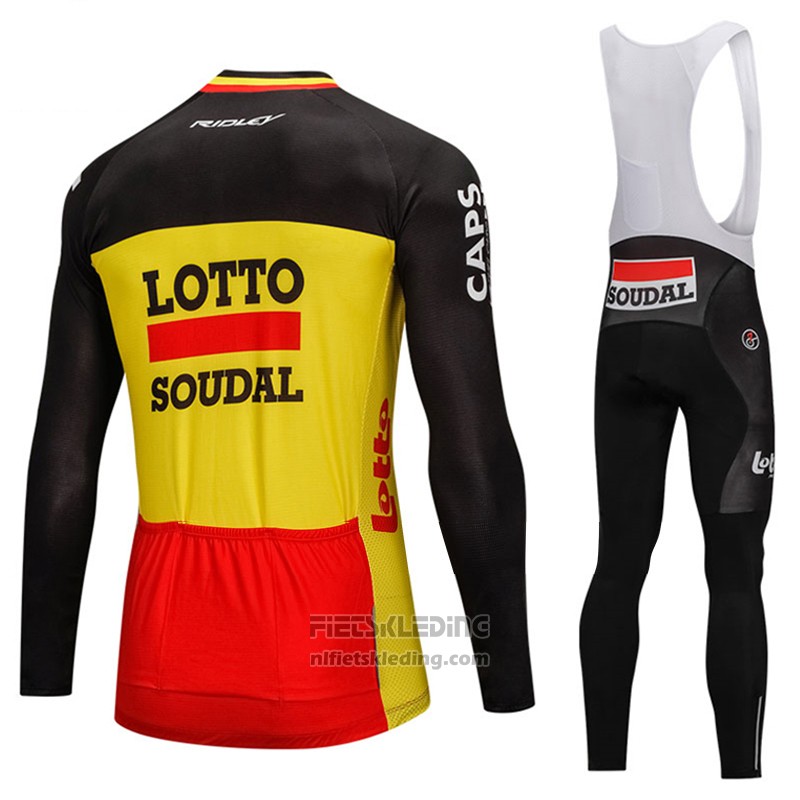 2018 Fietskleding Lotto Soudal Zwart en Geel Lange Mouwen en Koersbroek
